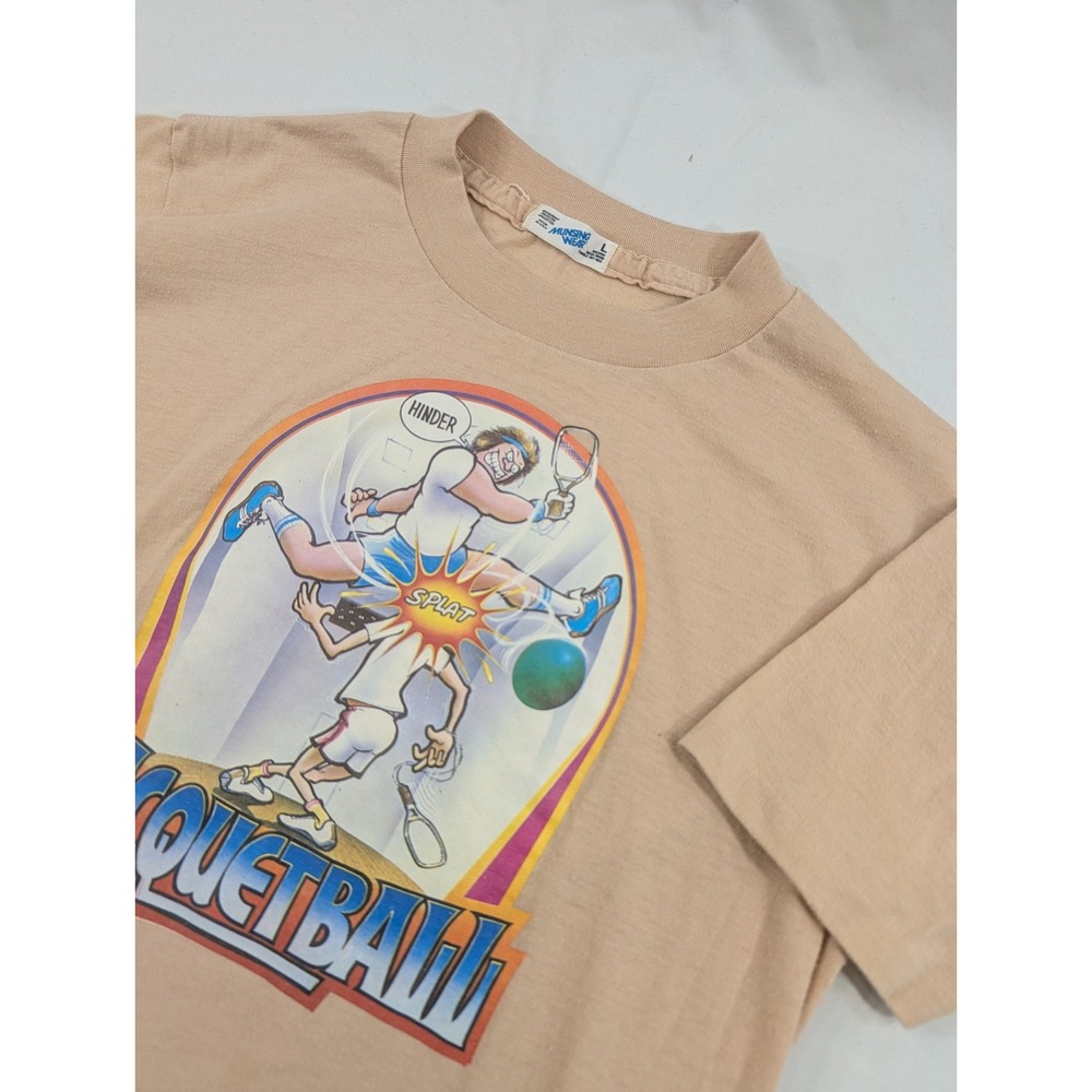 VTG 70s ROACH RACQUETBALL CARTOON T-Shirt Single Stitch Sz L Funny Munsingwear
